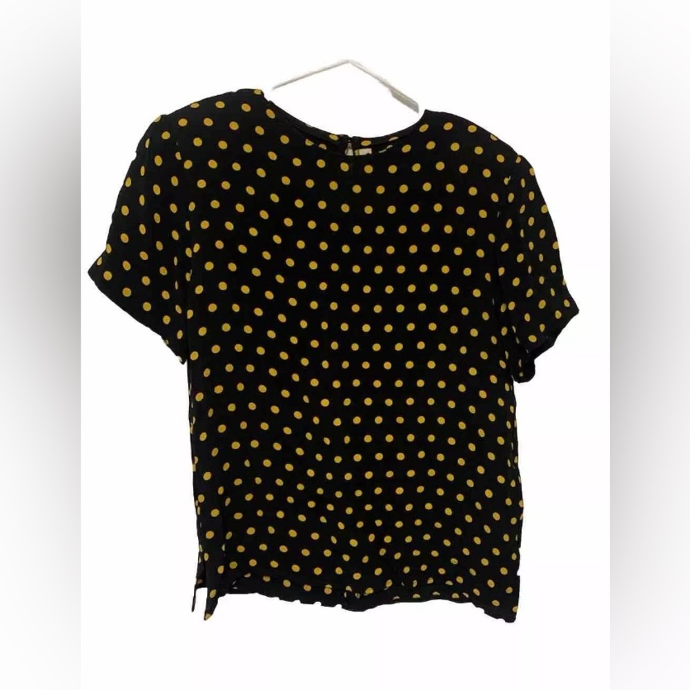 JH Collectibles Women Petites 4 Vintage 90s Black Yellow Polka Dots Short Sleeve